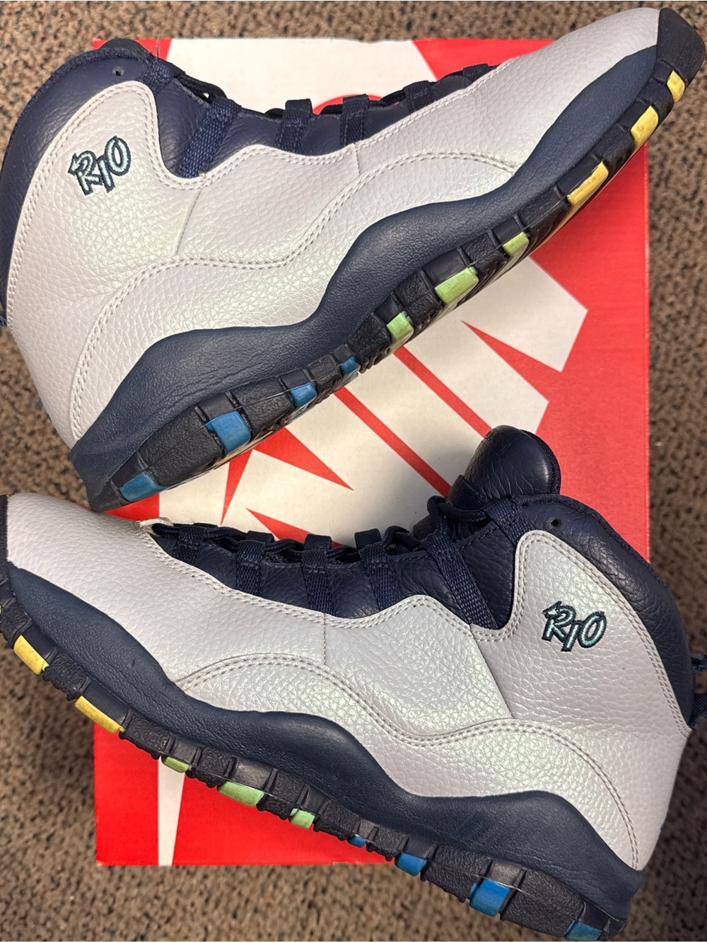Jordan 10 Retro Rio (GS) - White Navy "Rio" Sneakers with Rainbow Accents